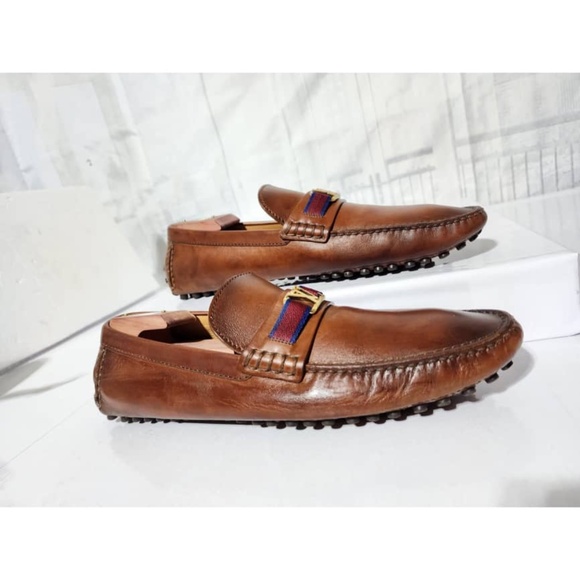 Authentic LOUIS VUITTON Smooth Calfskin Hockenheim Moccasin Loafers 11 Brown - Picture 5 of 16